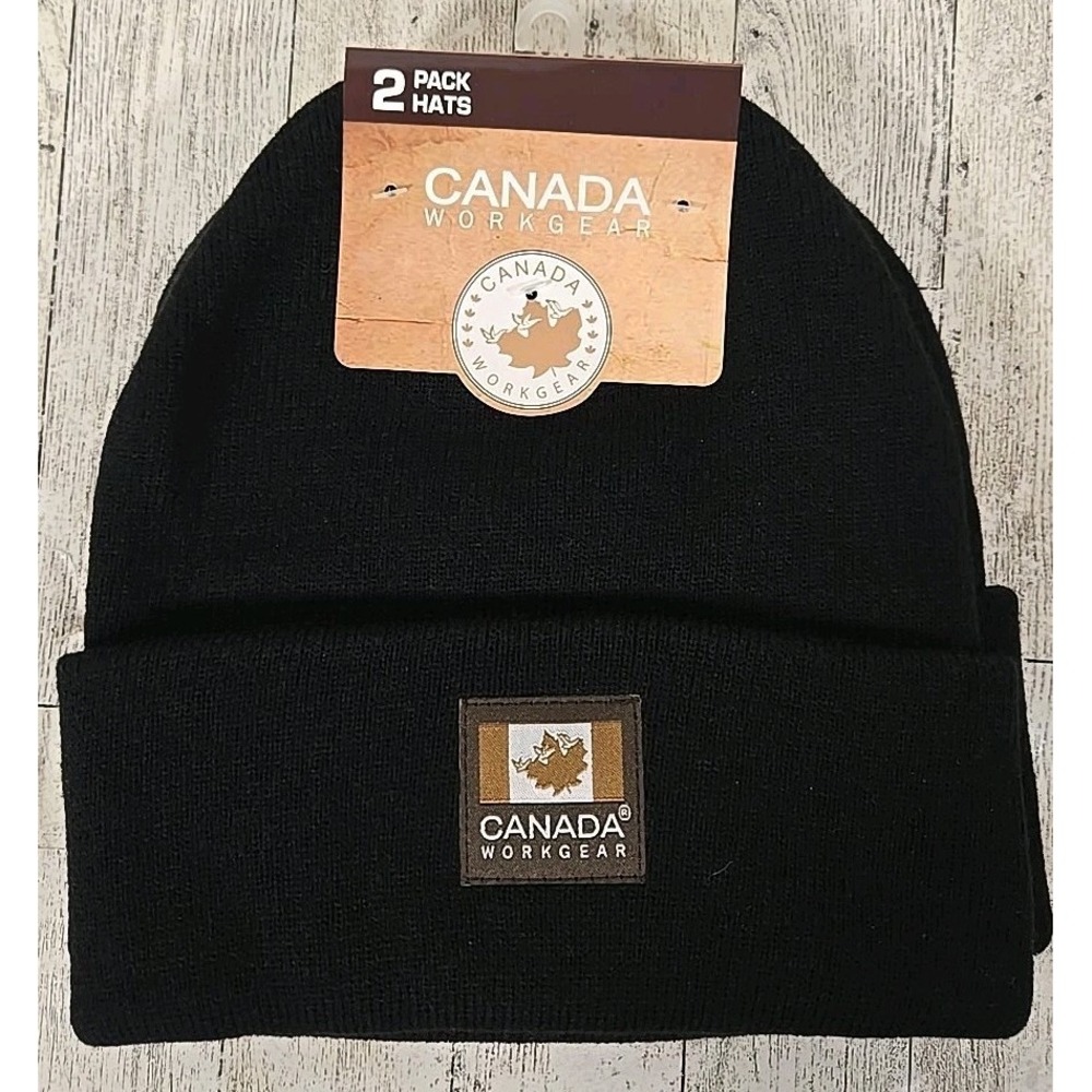 Canada Work Gear Beanie Hats 2pk Cuff Black Knit Mens NEW